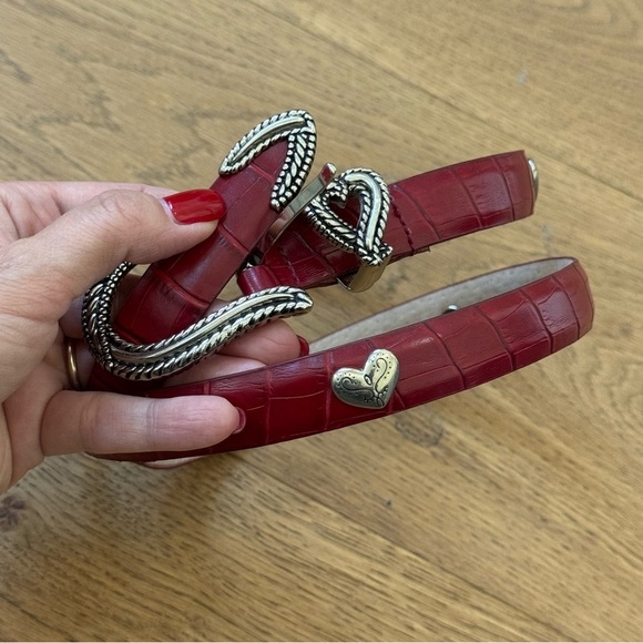 Designer-Inspired Red Leather Belt with Steel Hardware - Size Small - Like New - Picture 2 of 7